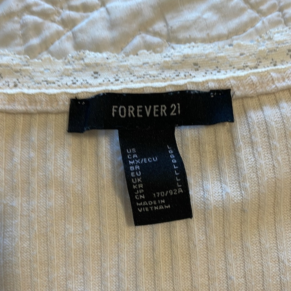White Coquette Button Up Ribbed Tee with Ruffle Lace - Picture 2 of 3
